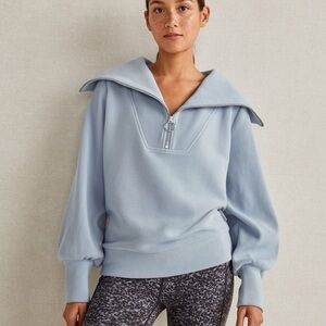 Varley Vine Half Zip Pullover in Dusty Blue Ribbed Ottoman Fabric - Small
